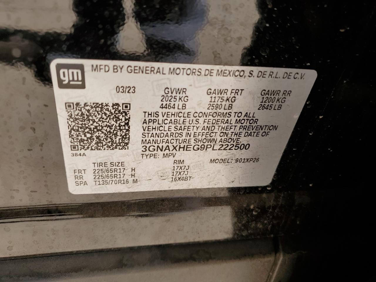 2023 CHEVROLET EQUINOX LS VIN:3GNAXHEG9PL222500