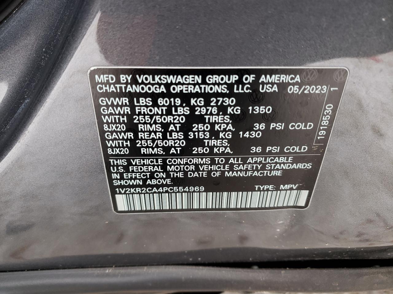 2023 VOLKSWAGEN ATLAS SE VIN:2C4RDGCG0ER429391