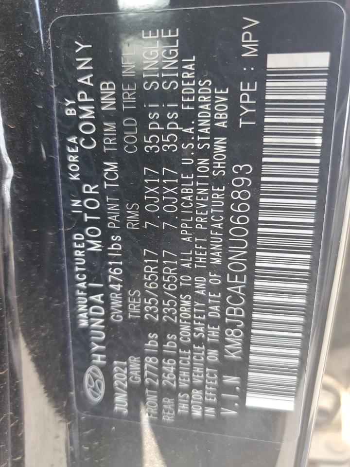 2022 HYUNDAI TUCSON SEL VIN:KM8JBCAE0NU066893