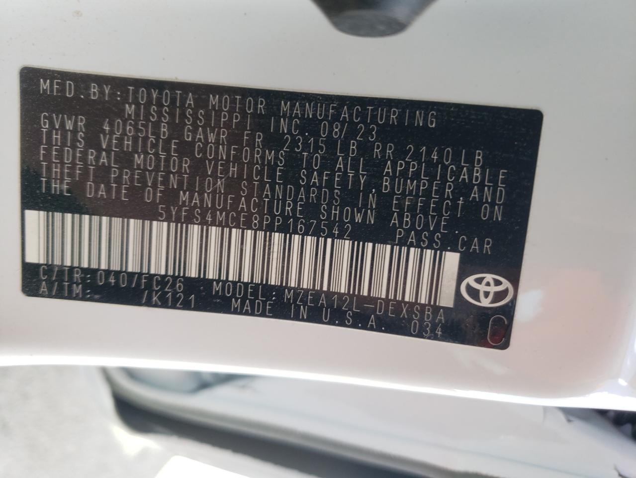 2023 TOYOTA COROLLA SE VIN:5YFS4MCE8PP167542