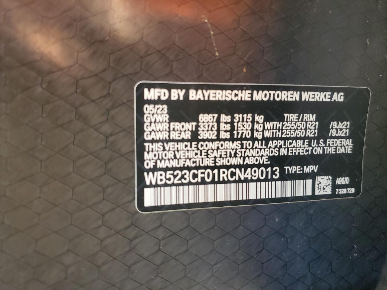 2024 BMW IX XDRIVE50 VIN:WB523CF01RCN49013