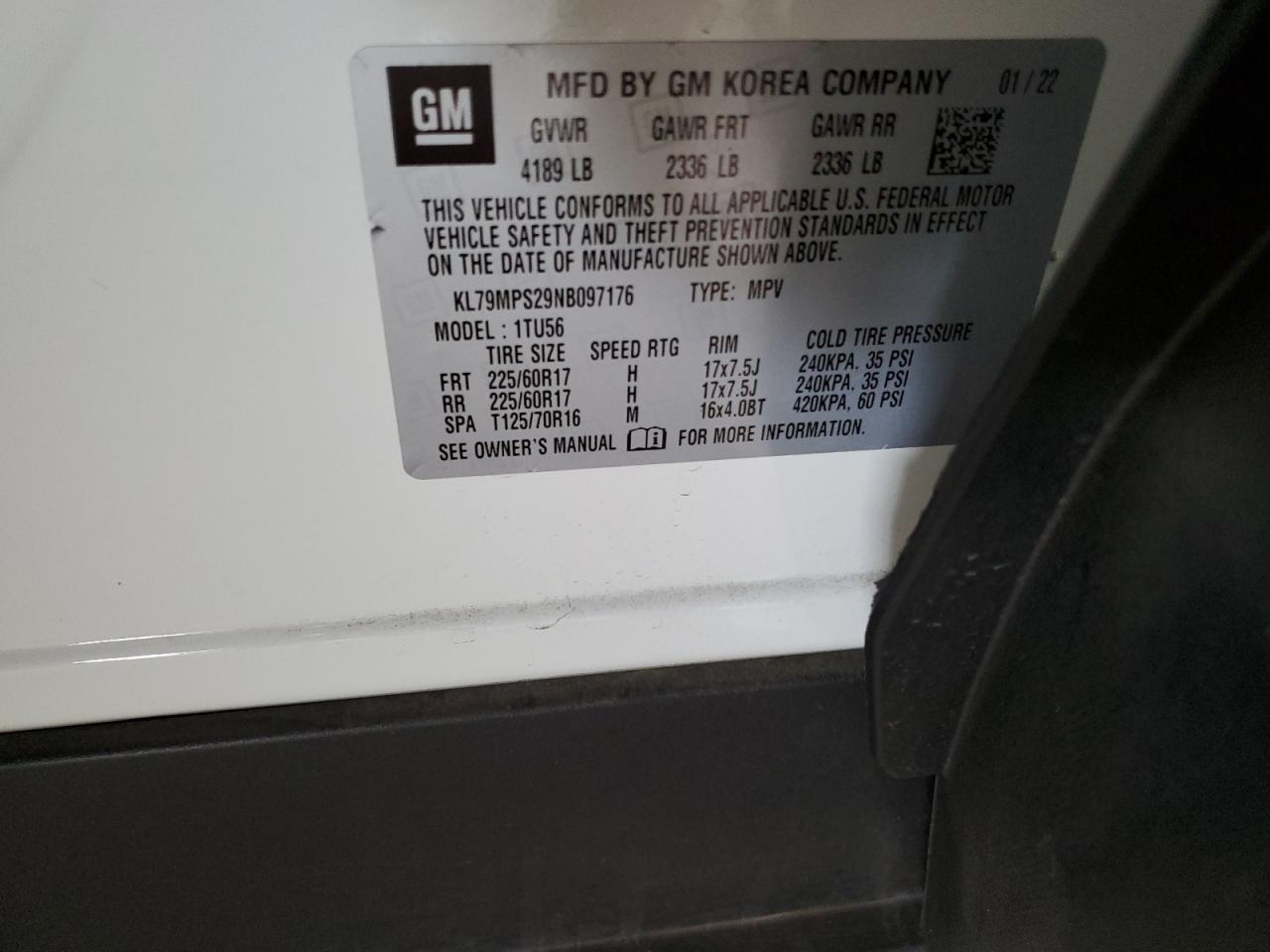 2022 CHEVROLET TRAILBLAZER LT VIN:KL79MPS29NB097176