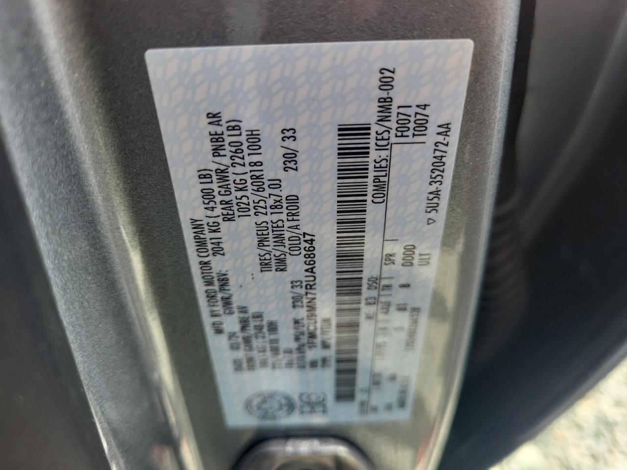 2024 FORD ESCAPE ST LINE VIN:1FMCU9MN7RUA68647