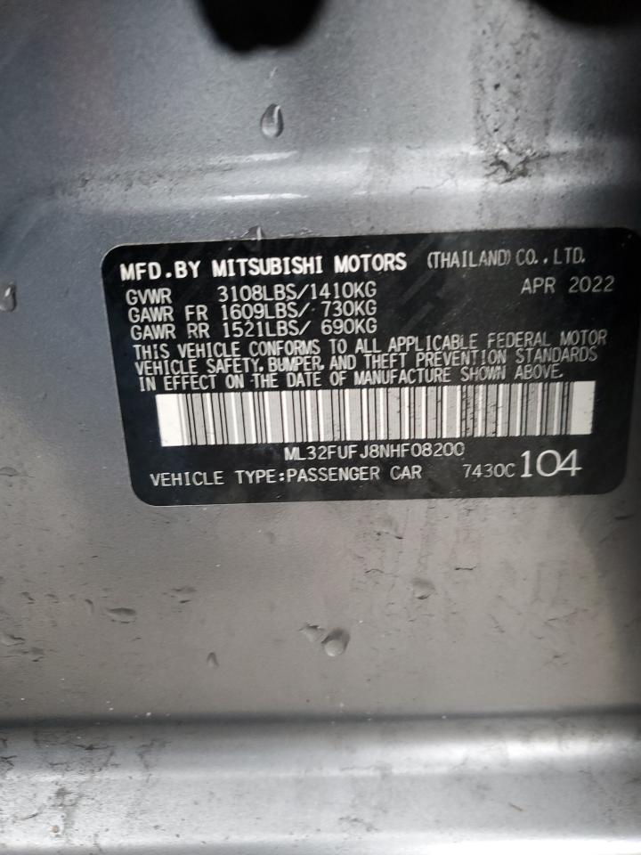 2022 MITSUBISHI MIRAGE G4 ES VIN:ML32FUFJ8NHF08200