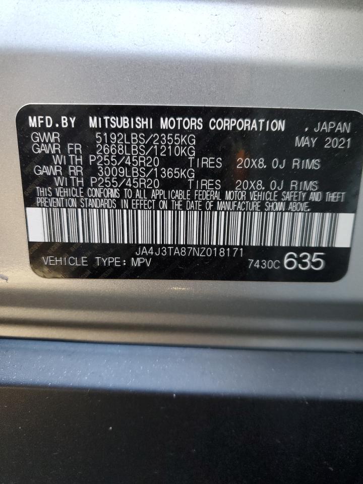 2022 MITSUBISHI OUTLANDER ES VIN:JA4J3TA87NZ018171