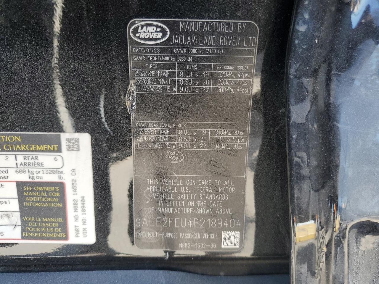 2023 LAND ROVER DEFENDER 130 X-DYNAMIC SE VIN:SALE2FEU4P2189404