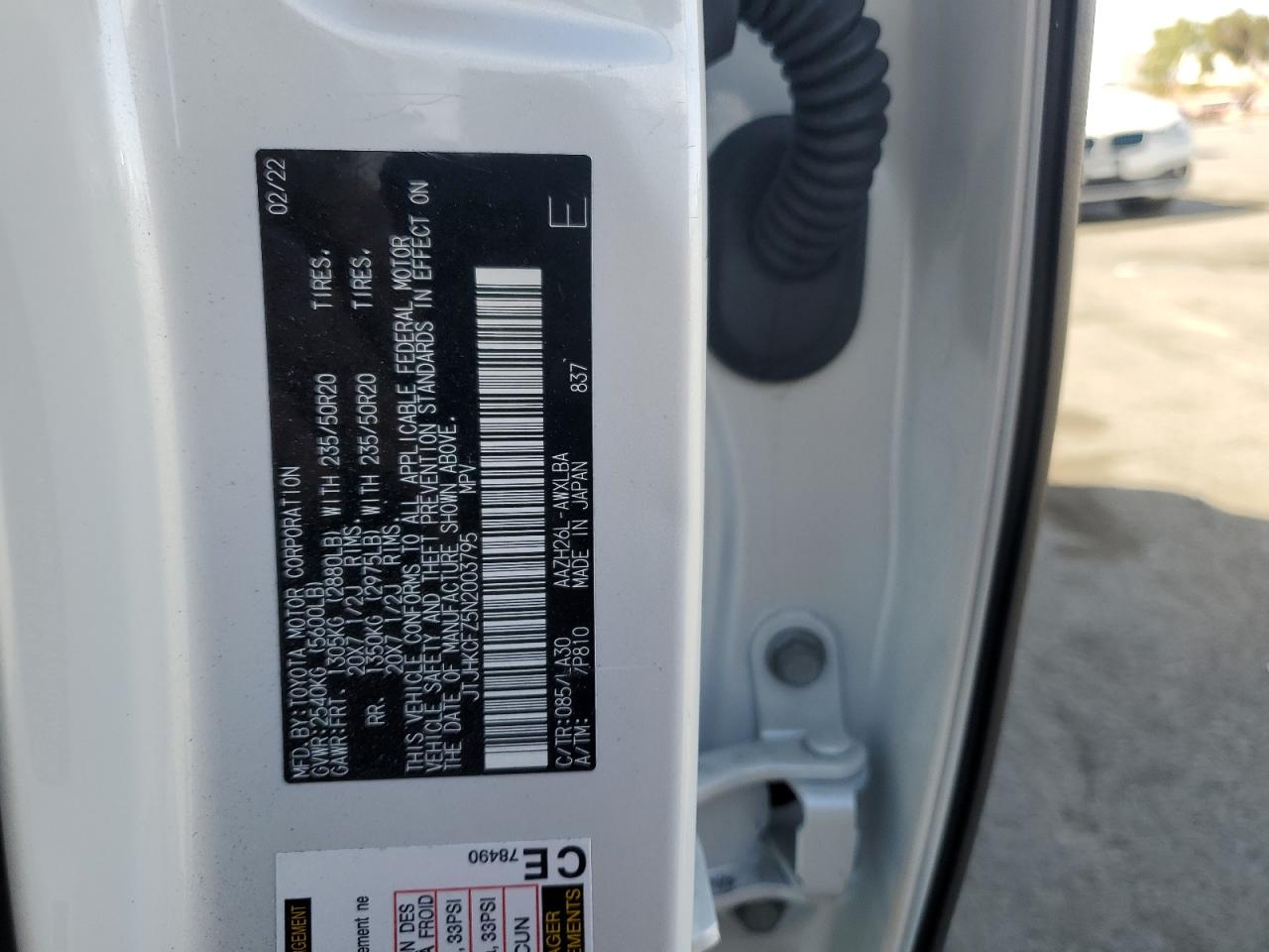 2022 LEXUS NX 450H VIN:JTJHKCFZ5N2003795