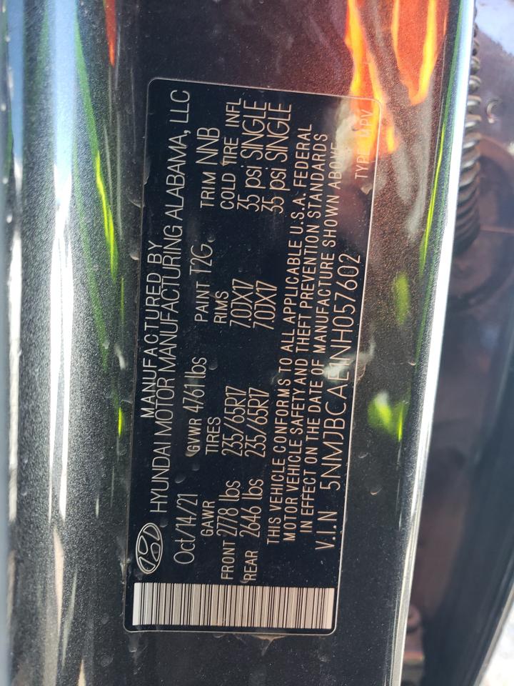 2022 HYUNDAI TUCSON SEL VIN:5NMJBCAE1NH057602