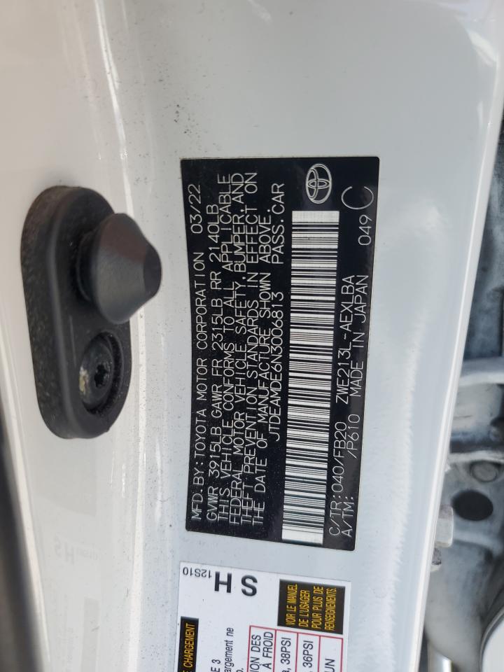 2022 TOYOTA COROLLA LE VIN:JTDEAMDE6N3006813