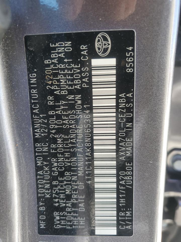 2022 TOYOTA CAMRY LE VIN:4T1C11AK8NU653641