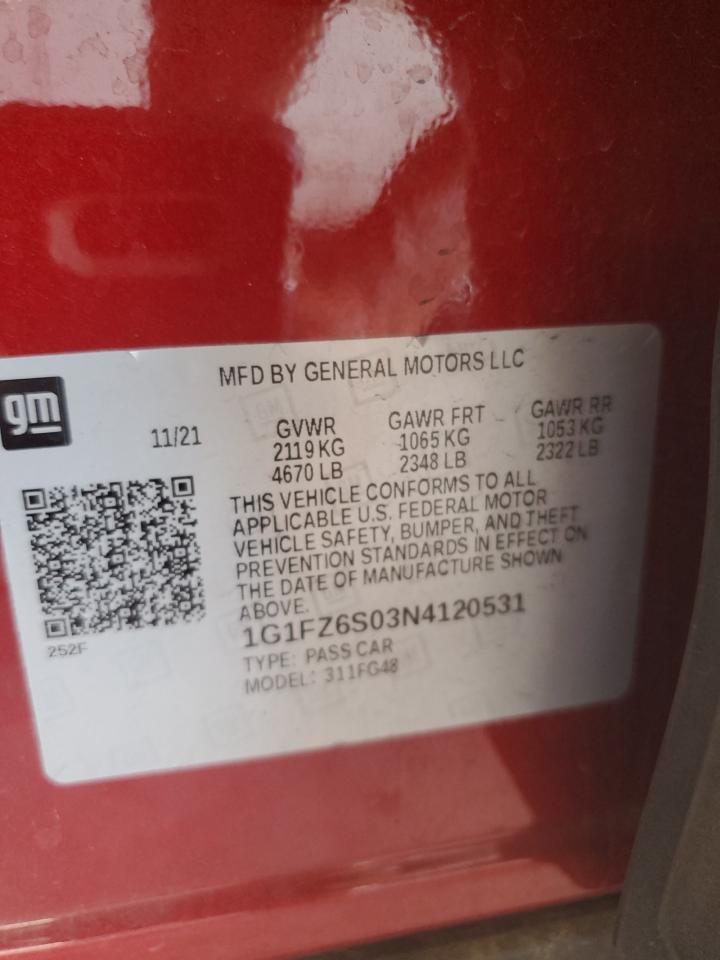 2022 CHEVROLET BOLT EUV PREMIER VIN:1G1FZ6S03N4120531