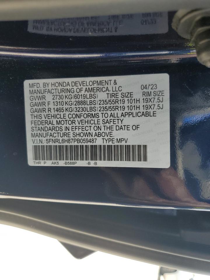 2023 HONDA ODYSSEY TOURING VIN:5FNRL6H87PB059487