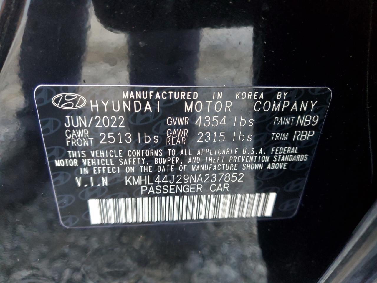 2022 HYUNDAI SONATA SEL PLUS VIN:KMHL44J29NA237852