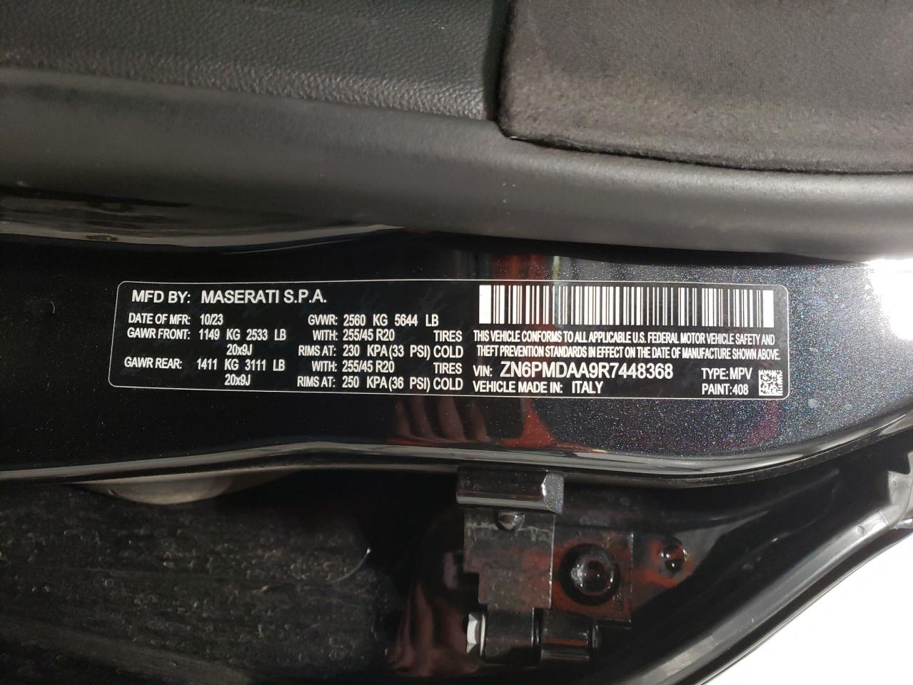 2024 MASERATI GRECALE GT VIN:KM8SM4HF6JU278923