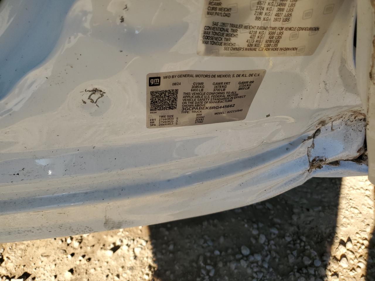 2024 CHEVROLET SILVERADO C1500 CUSTOM VIN:3GCPABEK8RG445662