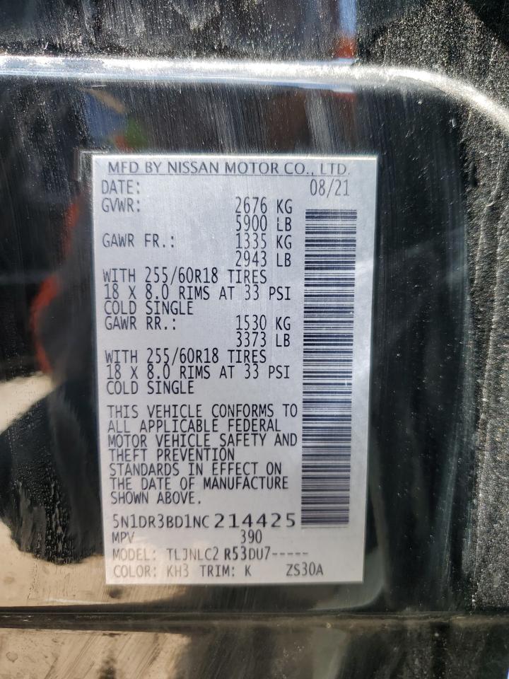 2022 NISSAN PATHFINDER SV VIN:5N1DR3BD1NC214425