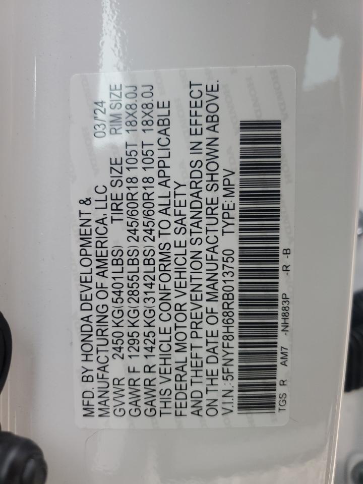 2024 HONDA PASSPORT TRAIL SPORT VIN:5FNYF8H68RB013750