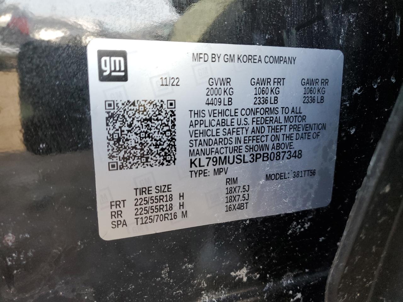 2023 CHEVROLET TRAILBLAZER RS VIN:KL79MUSL3PB087348