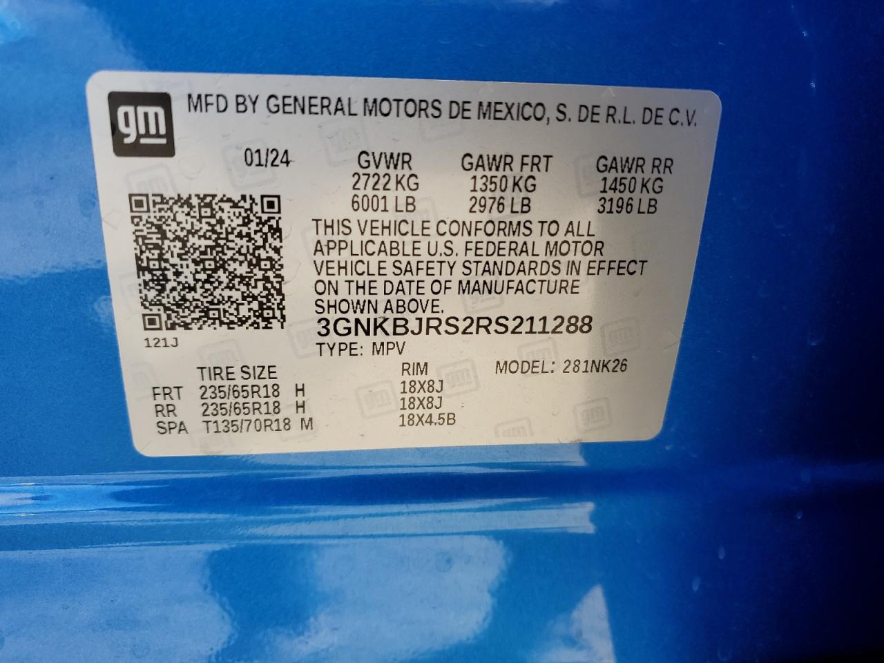 2024 CHEVROLET BLAZER 3LT VIN:3GNKBJRS2RS211288