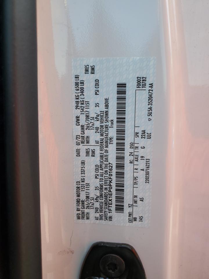 2023 FORD F150 SUPER CAB VIN:1FTEX1EP0PKF01627
