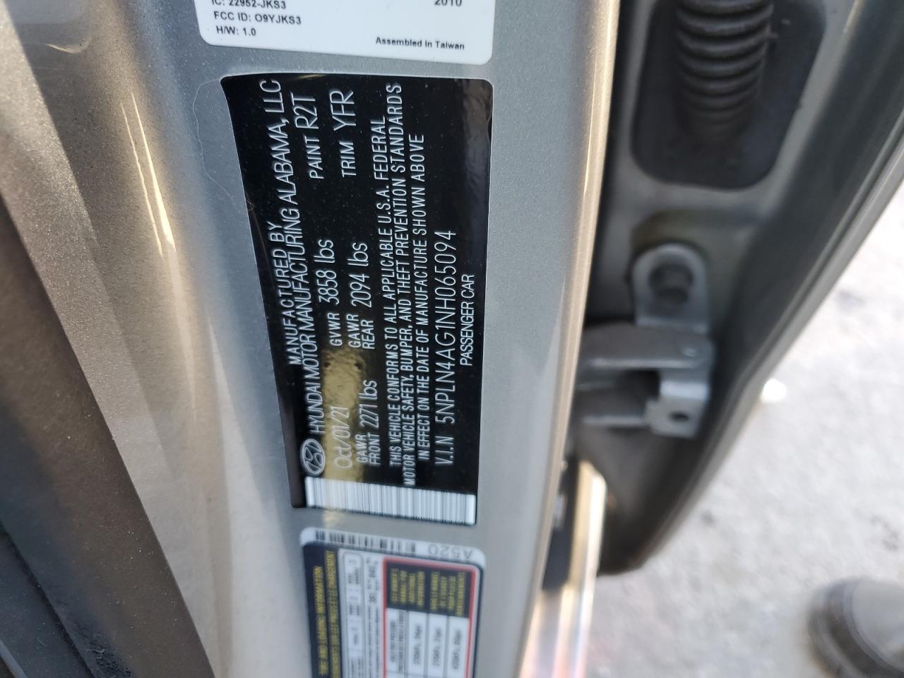 2022 HYUNDAI ELANTRA SEL VIN:5NPLN4AG1NH065094