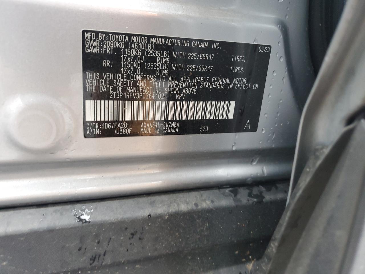 2023 TOYOTA RAV4 XLE VIN:2T3P1RFV3PC364102