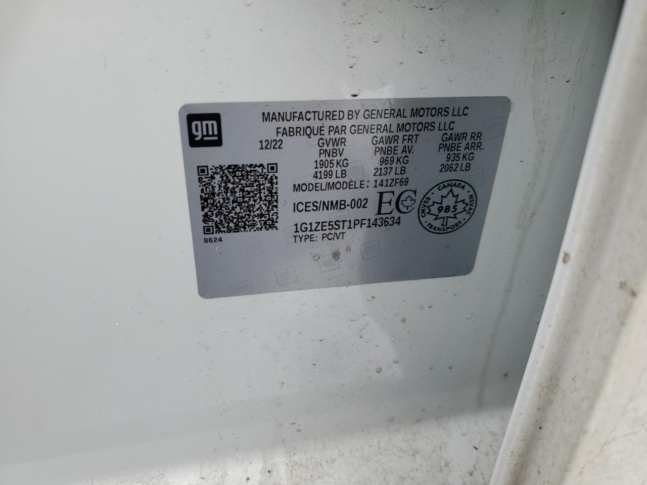 2023 CHEVROLET MALIBU PREMIER VIN:1G1ZE5ST1PF143634