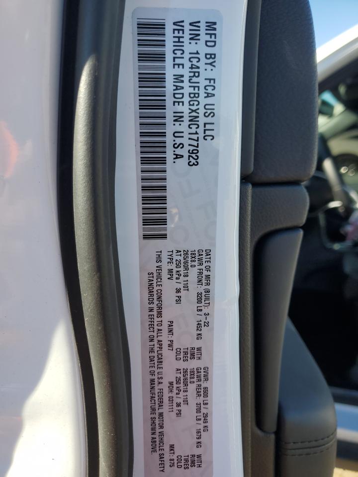 2022 JEEP GRAND CHEROKEE LIMITED VIN:1C4RJFBGXNC177923