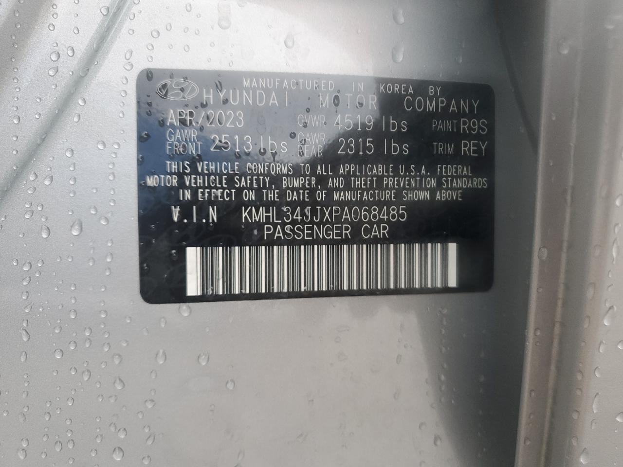 2023 HYUNDAI SONATA HYBRID VIN:KMHL34JJXPA068485