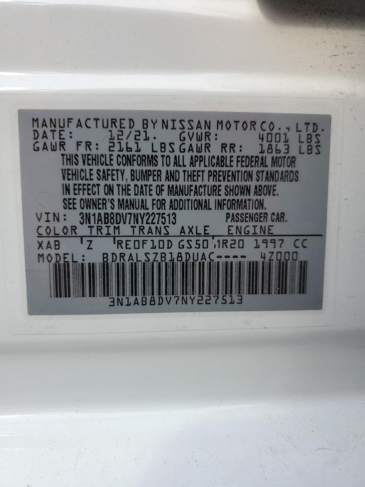 2022 NISSAN SENTRA SR VIN:3N1AB8DV7NY227513
