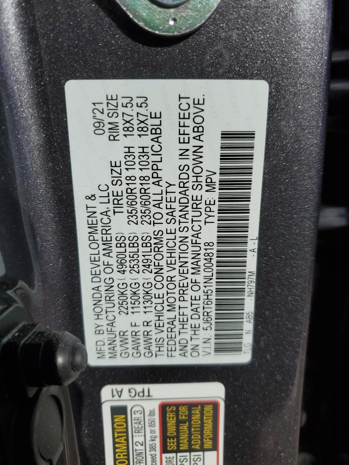 2022 HONDA CR-V EX VIN:5J6RT6H51NL004818