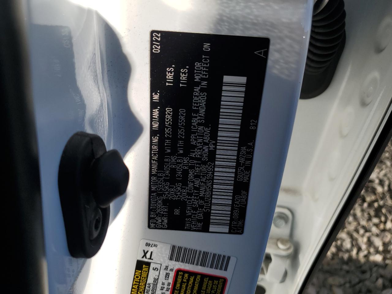 2022 TOYOTA HIGHLANDER XSE VIN:5TDJZRBH5NS194952