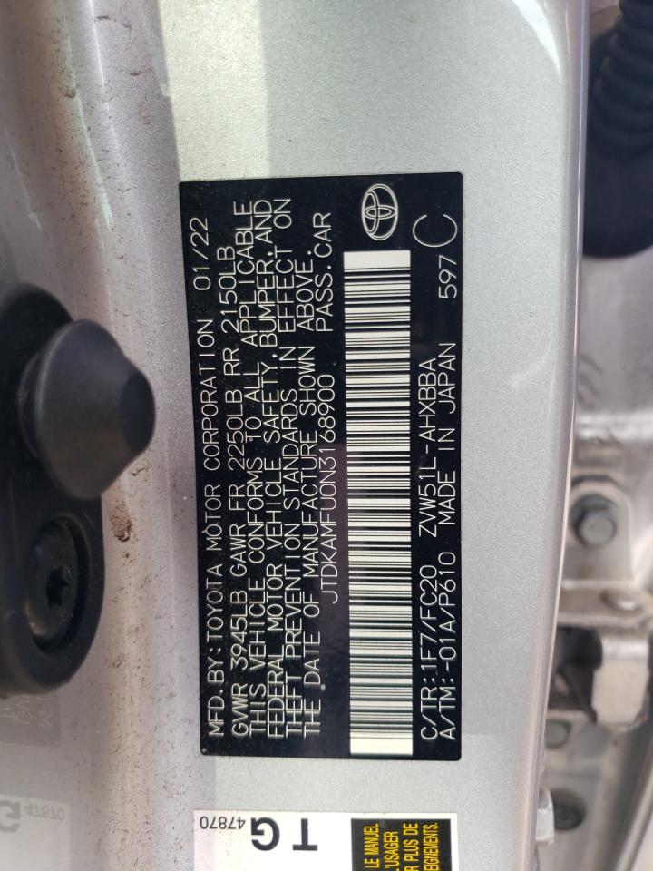 2022 TOYOTA PRIUS NIGHT SHADE VIN:JTDKAMFU0N3168900