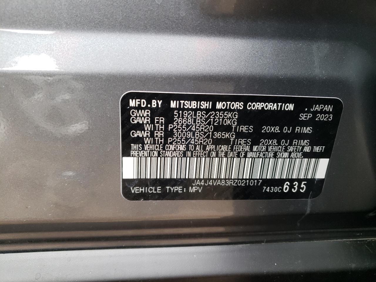 2024 MITSUBISHI OUTLANDER SE VIN:JA4J4VA83RZ021017