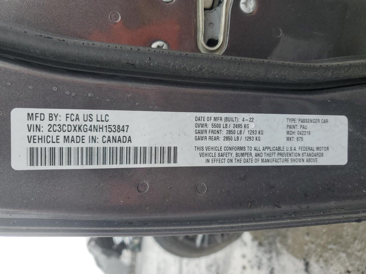 2022 DODGE CHARGER POLICE VIN:2C3CDXKG4NH153847