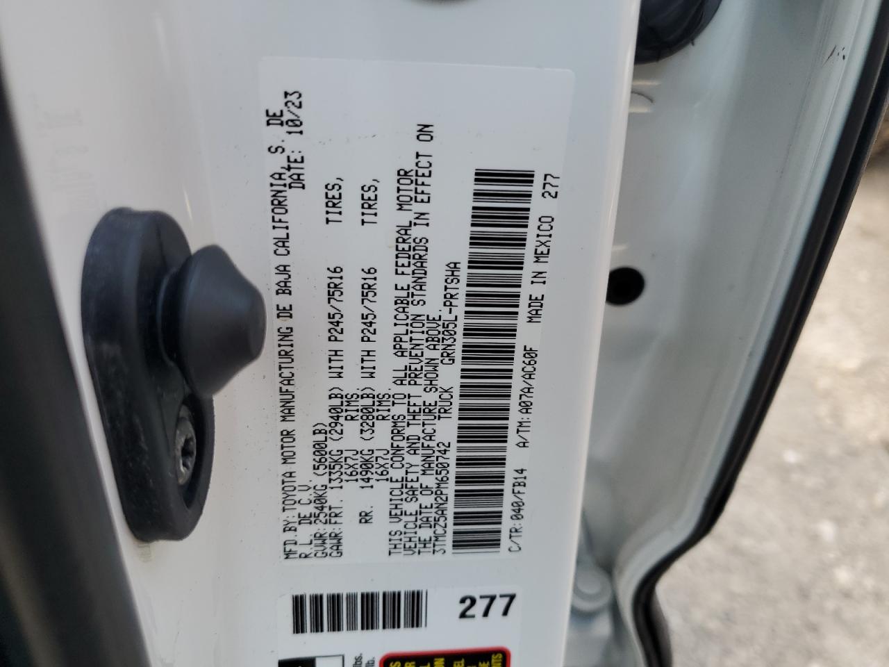 2023 TOYOTA TACOMA DOUBLE CAB VIN:3TMCZ5AN2PM650742