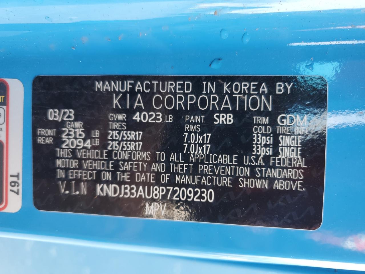 2023 KIA SOUL EX VIN:KNDJ33AU8P7209230