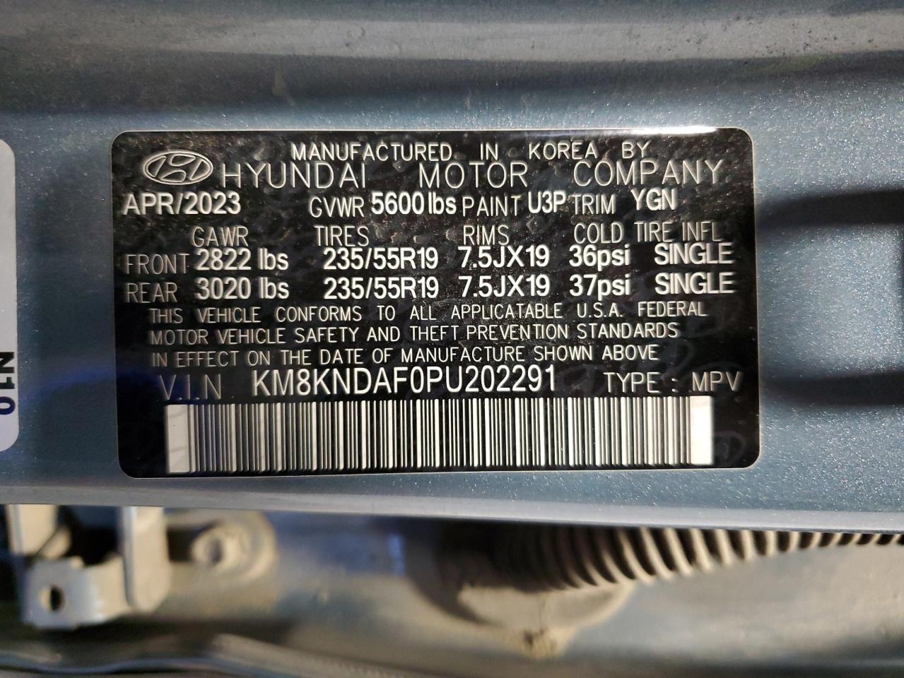 2023 HYUNDAI IONIQ 5 SEL VIN:KM8KNDAF0PU202291