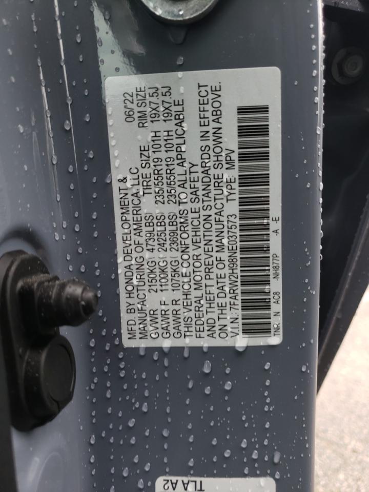 2022 HONDA CR-V TOURING VIN:7FARW2H98NE037573