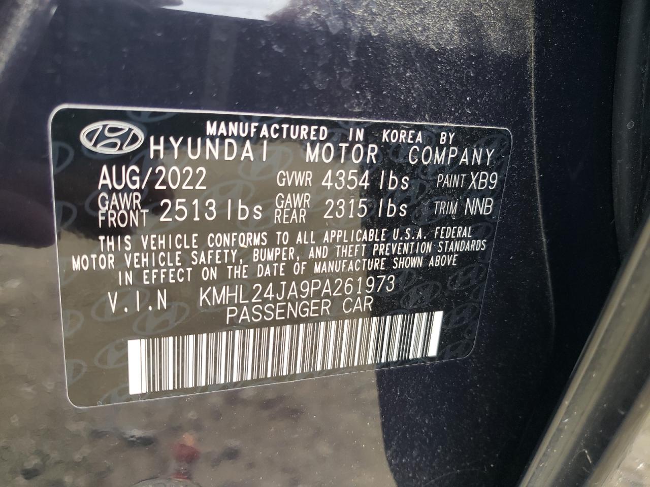 2023 HYUNDAI SONATA SE VIN:KMHL24JA9PA261973