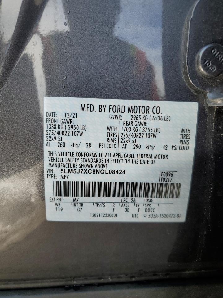 2022 LINCOLN AVIATOR RESERVE VIN:5LM5J7XC8NGL08424