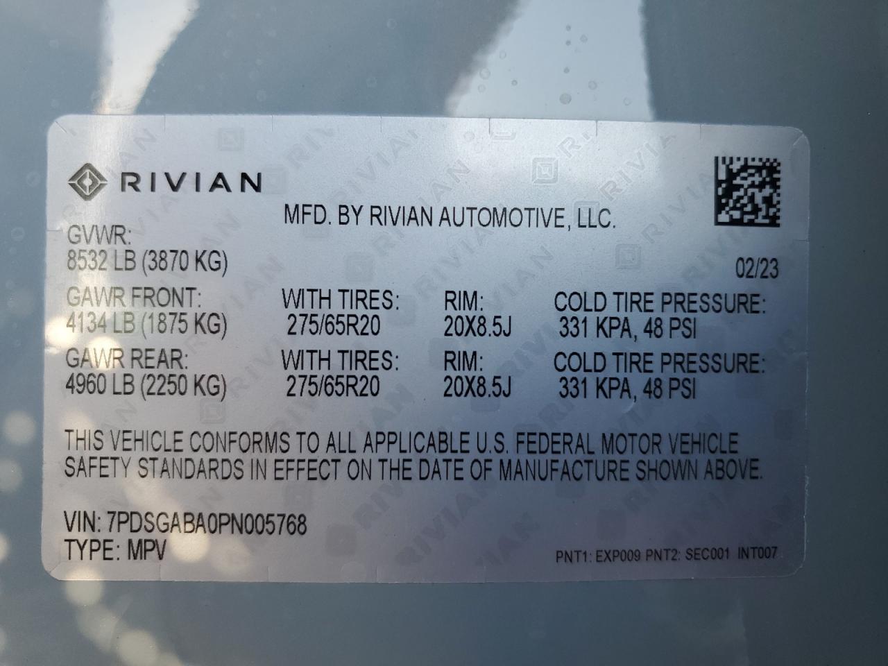 2023 RIVIAN R1S ADVENTURE VIN:7PDSGABA0PN005768