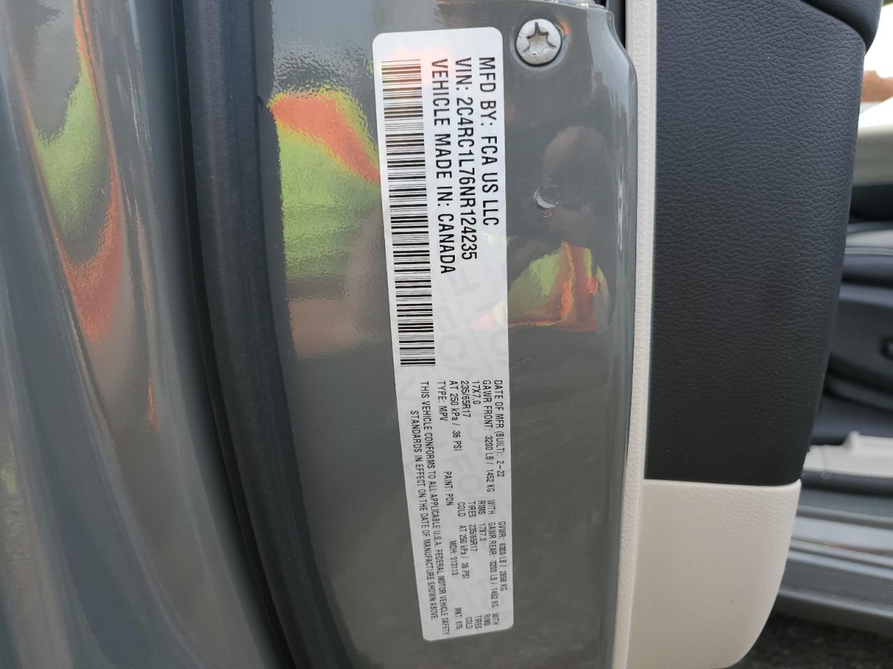 2022 CHRYSLER PACIFICA HYBRID TOURING L VIN:2C4RC1L76NR124235