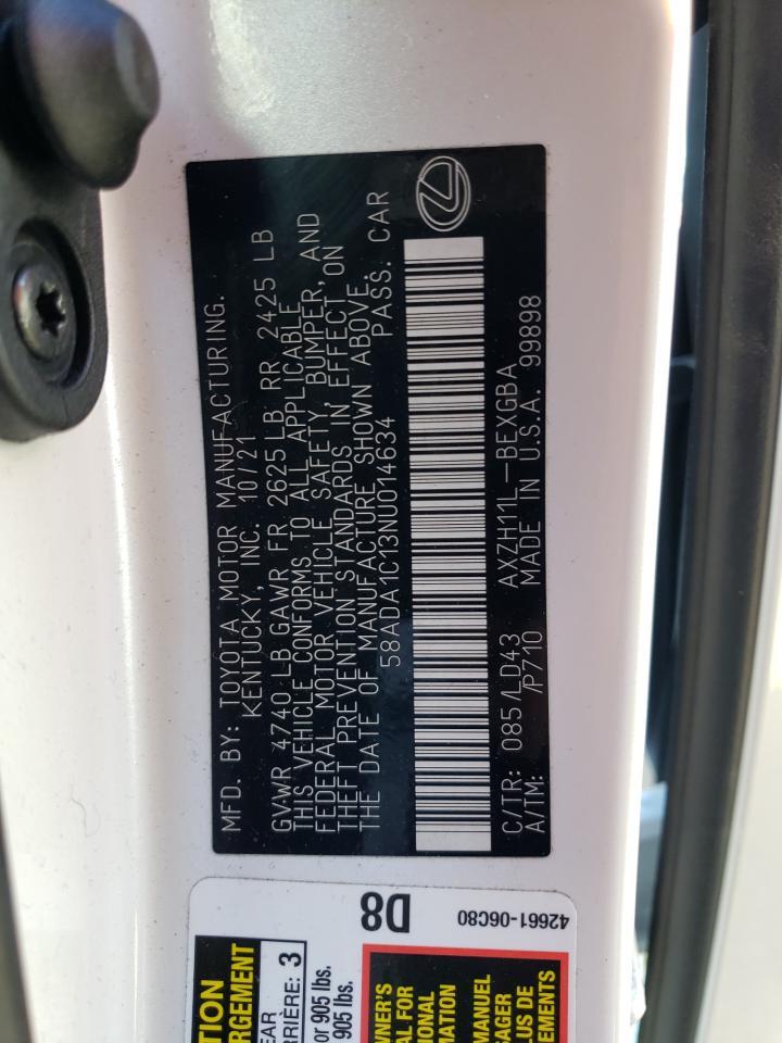 2022 LEXUS ES 300H BASE VIN:58ADA1C13NU014634