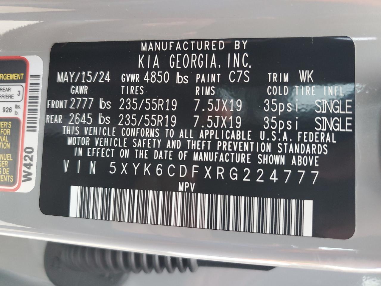 2024 KIA SPORTAGE X LINE VIN:5XYK6CDFXRG224777