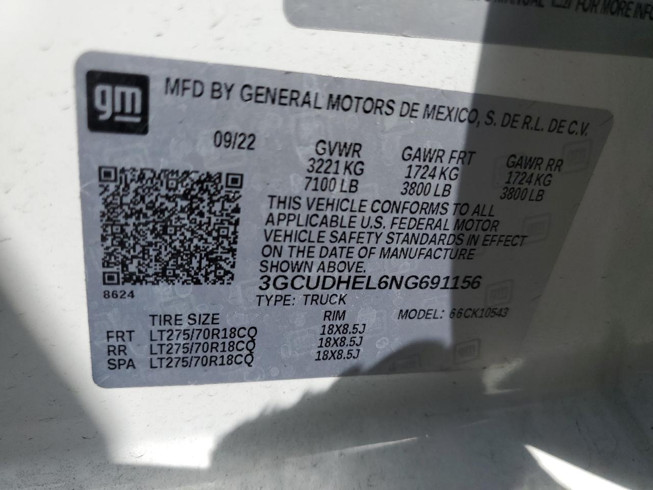 2022 CHEVROLET SILVERADO K1500 ZR2 VIN:3GCUDHEL6NG691156