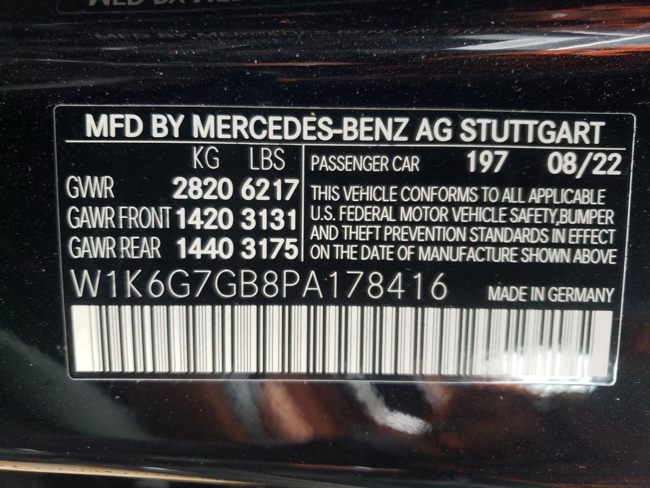 2023 MERCEDES-BENZ S 580 4MATIC VIN:W1K6G7GB8PA178416