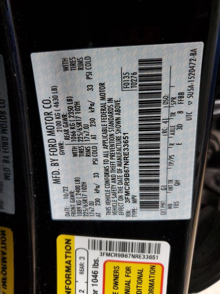 2022 FORD BRONCO SPORT BIG BEND VIN:3FMCR9B67NRE33651