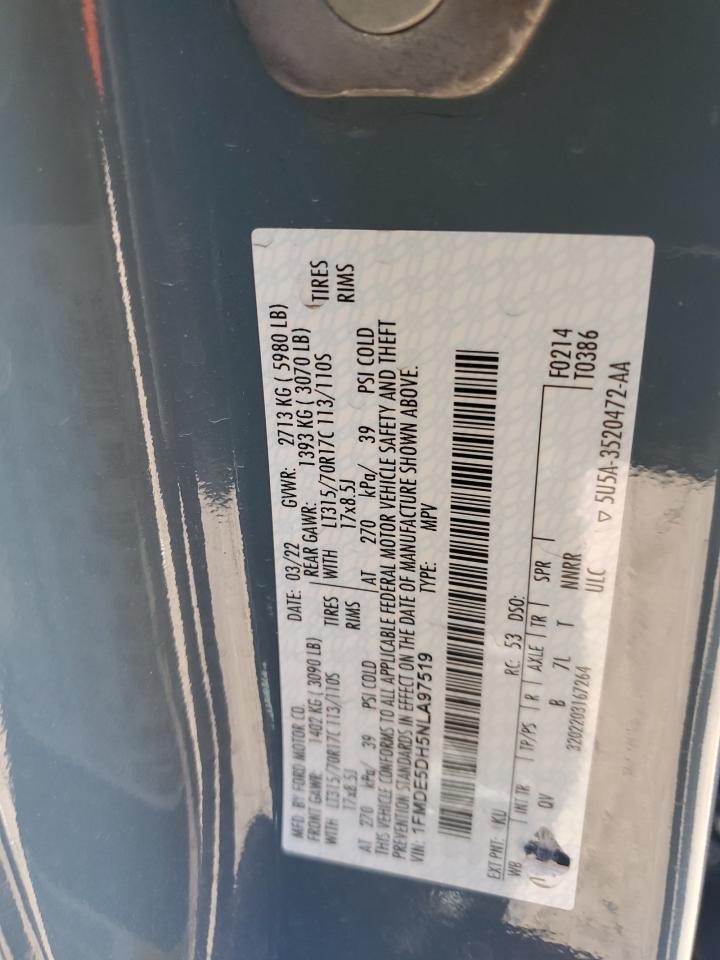 2022 FORD BRONCO BASE VIN:1FMDE5DH5NLA97519