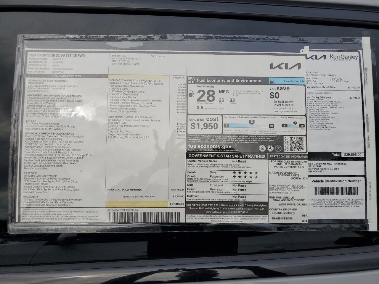 2024 KIA SPORTAGE SX PRESTIGE VIN:5XYK53DF7RG228983